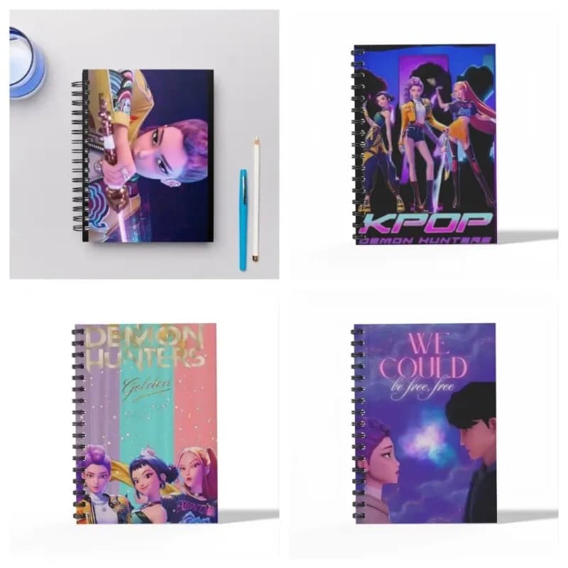 4 quaderni a spirale A6 con motivi anime, nuovi, ideali come regalo per amici.