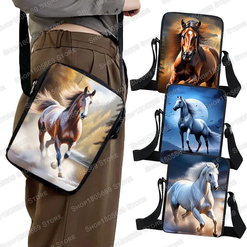 Running Horse Print borse a tracolla Animal Pony borsa a tracolla borse da donna per viaggi borsa a tracolla per studenti Bookbags regali
