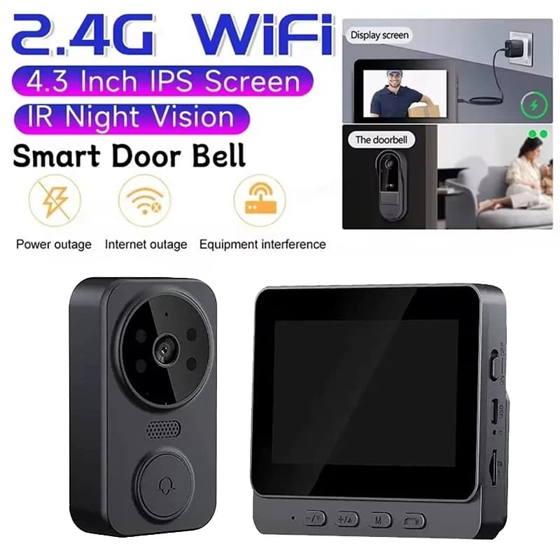 Videocitofono Wireless 2.4G con Schermo IPS da 4.3 Pollici, Monitoraggio Video Intelligente ad Alta Definizione e Comunicazione Bidirezionale