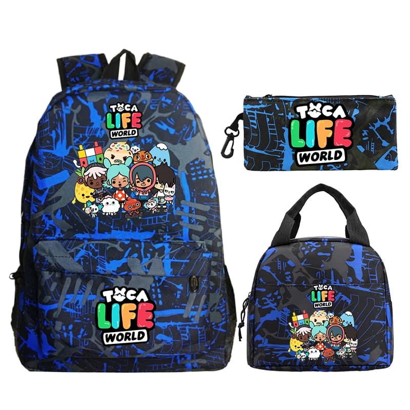 Toca Life World Print Backpack with Lunch Bag & Pencil Case 3pcs Set School Bag Lightweight Student Backpacks Boys Girls Bookbag