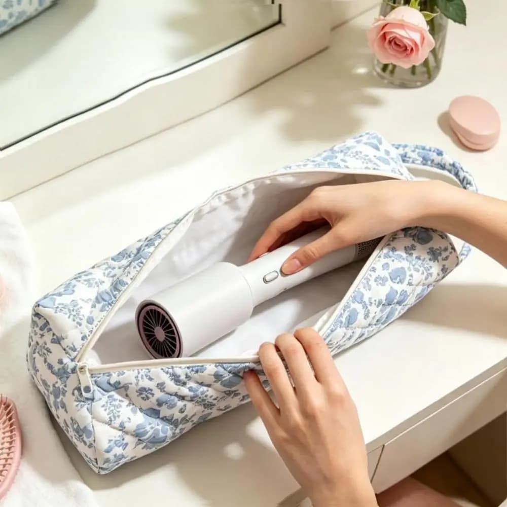 1PC Cute Quilting Cotton Hair Dryer Storage Bag with Handle Dustproof Curler Bag Large Capacity Hair Dryer Protective Case