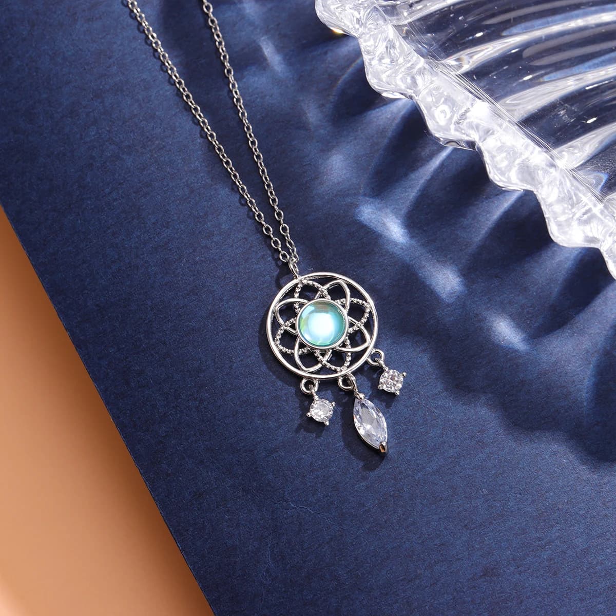 Fashion 925 Sterling Silver Dreamy Gradient Moonlight Dream Catcher Hollow Round Clavicle Chain Necklaces XL213