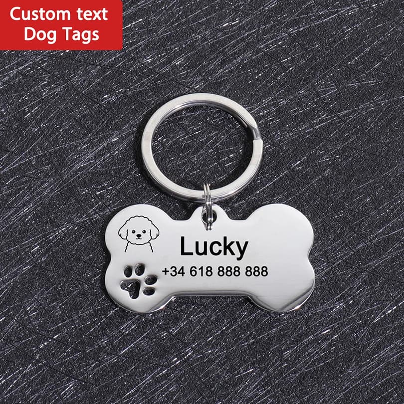 Custom Candles with Custom Name and Text, Bone Shape, Stainless Steel with Laser Engraving, Anti-theft, Custom ID Plate for Domestic Animals