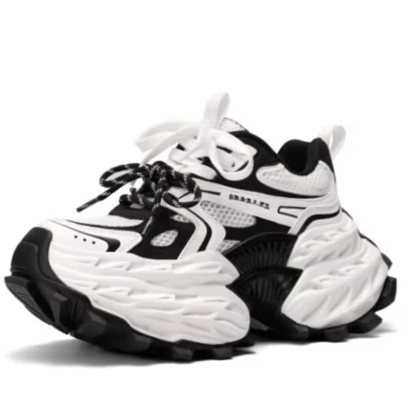 Genuine Leather Double Lace-up Chunky Sneakers Women's Thick Soled Height Increasing Shoes Comfortable Breathable Casual Shoes