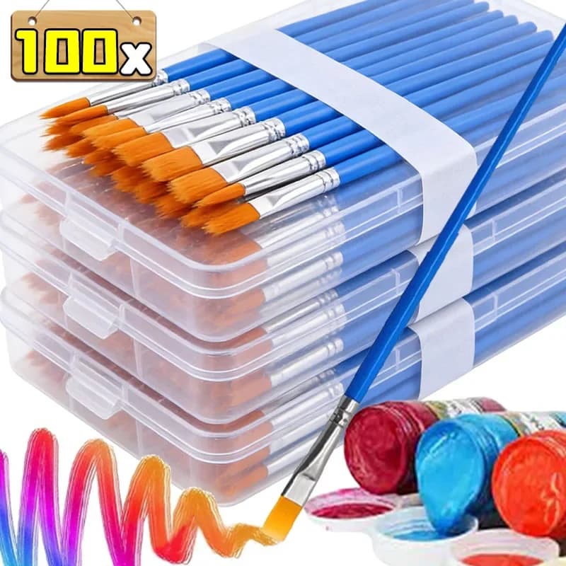 Painting Brushes Set Flat Pointed Head Tip Nylon Hair Paint Brush Acrylic Watercolor Oil Paint Brushes for Artist School Supply