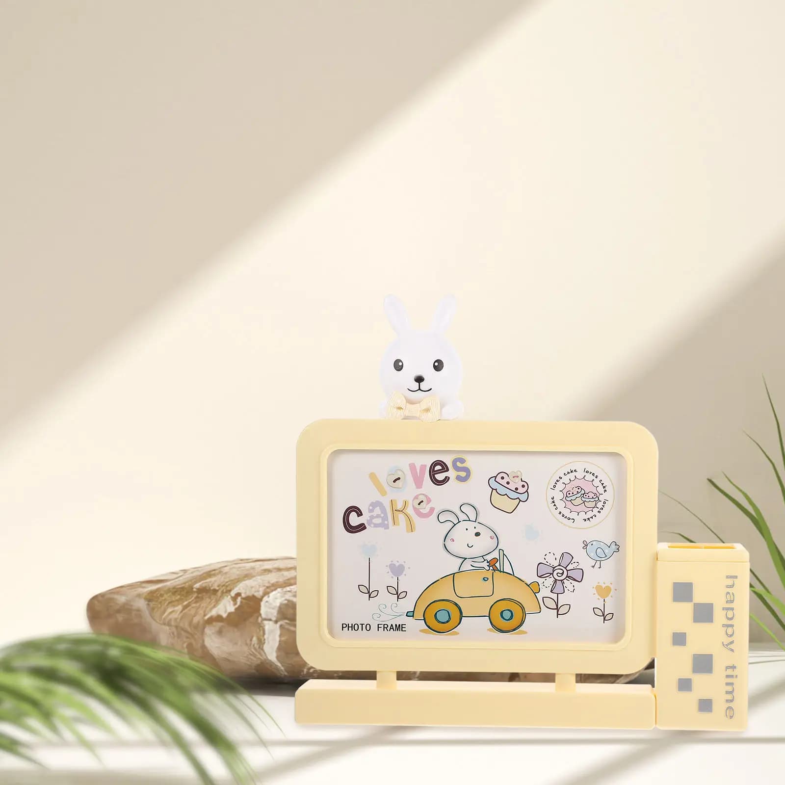 1pcs Bunny Kids Photo Cartoon Picture For Children Room Decor Tabletop Standing Frame With Pen Holder Plastic Display Frame