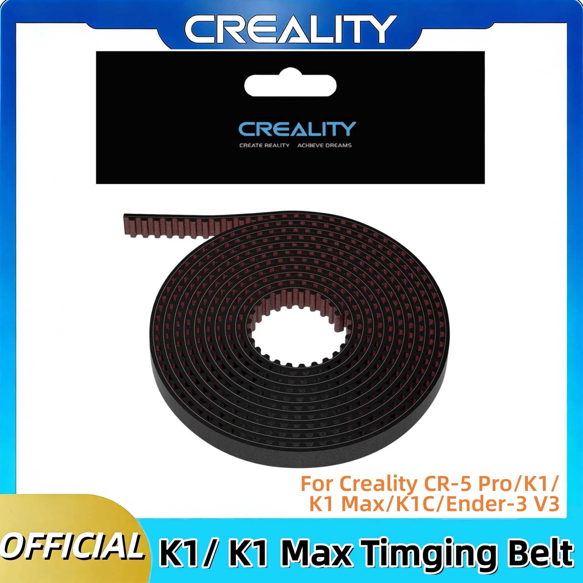 Kit cinghia di distribuzione originale Creality K1/K1C/K1 Max/Ender-3 V3/CR-5 Pro, 1,8 metri, 6 mm di larghezza, kit cinghia sincrona 2GT, stampante 3D