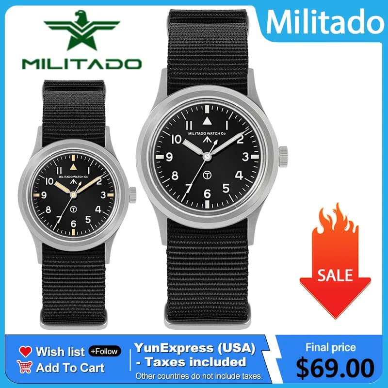 Orologio al Quarzo Militado ML14 VH31 in Acciaio Inossidabile con Movimento al Quarzo a Secondi Continui, Vetro Zaffiro e Luminescenza BGW9 C3 per Uomo