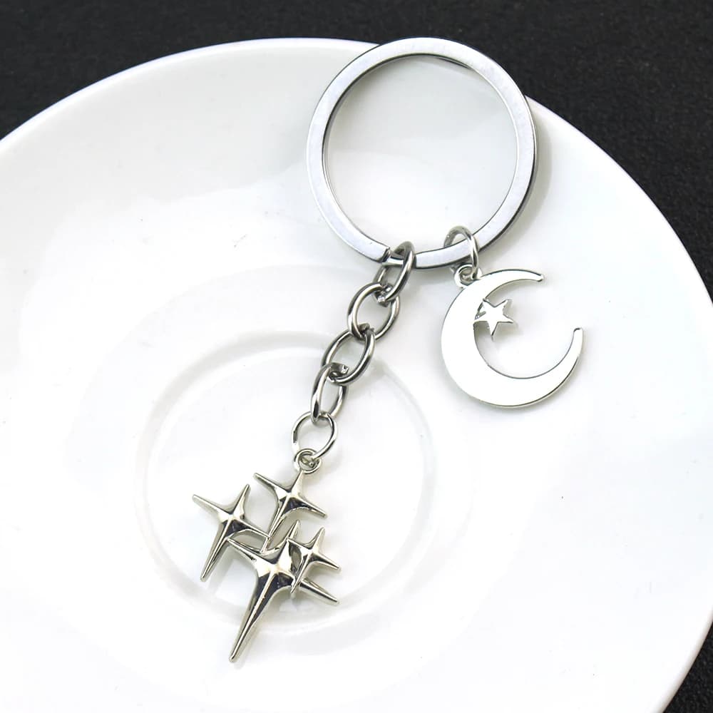 Portachiavi Y2K con stella e luna, anelli portachiavi in metallo, collana per donna e uomo, regalo di amicizia, decorazione per borsa, gioielli fatti a mano