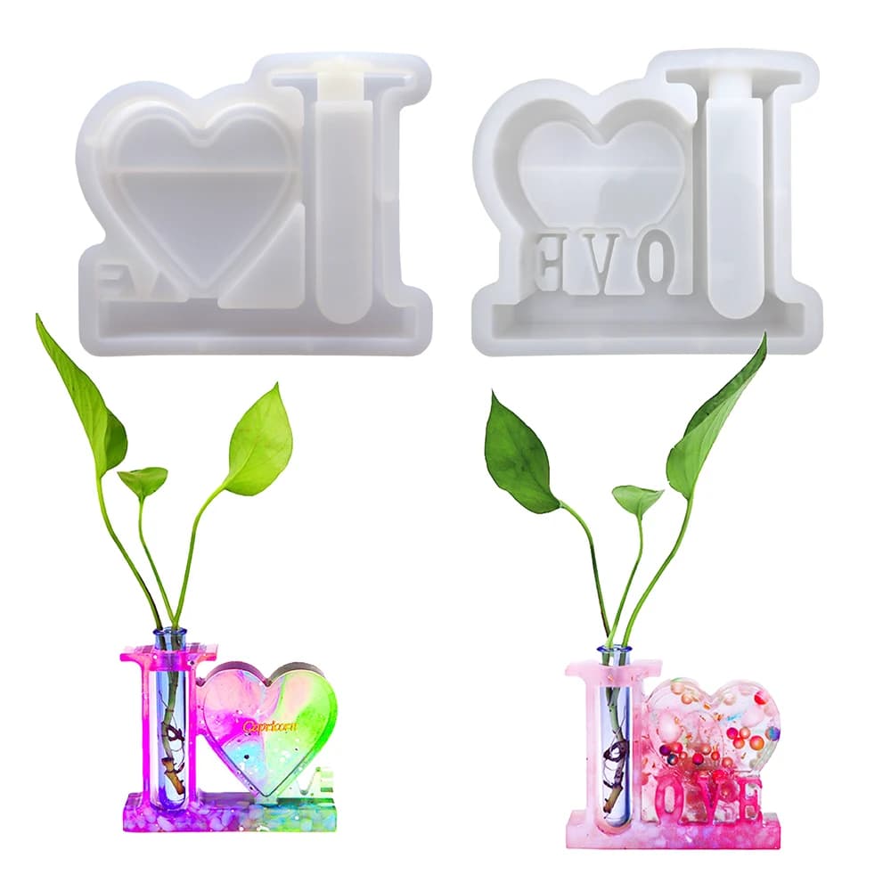 Provetta Vaso di fiori Stampo in silicone Stampo per cornice per foto in resina Stampo per provetta per piante in vaso di fiori a forma di cuore Stampo per provette per piante idroponiche