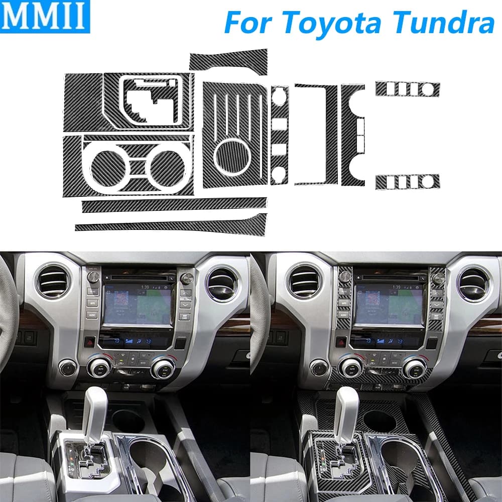 Per Toyota Tundra 2014-2018 Reale In Fibra di Carbonio Controllo Centrale di Navigazione Radio CD AC Gear Shift Trim Set Accessori Auto adesivo