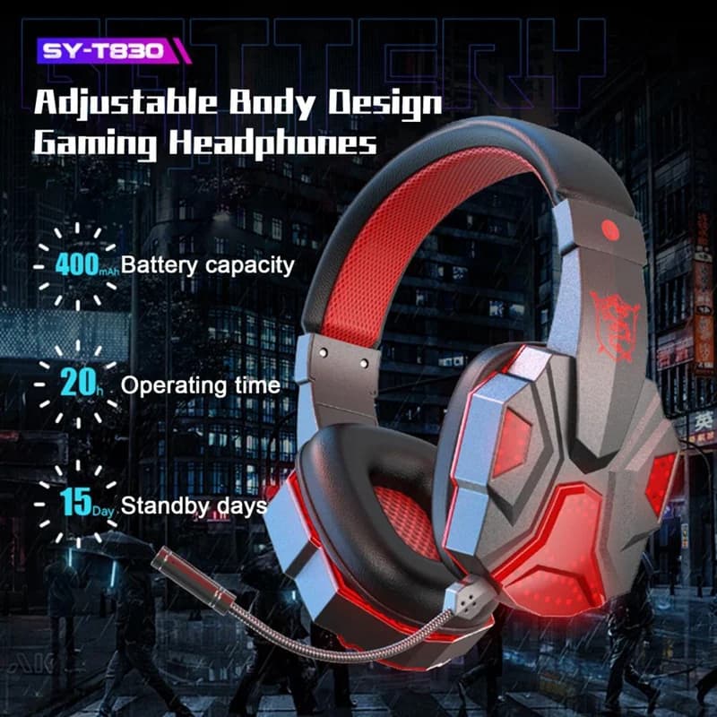 Wireless Headphones RGB Gaming Headphones with surround sound with microphone for PC Switch Gamer Black Blu-ABHG