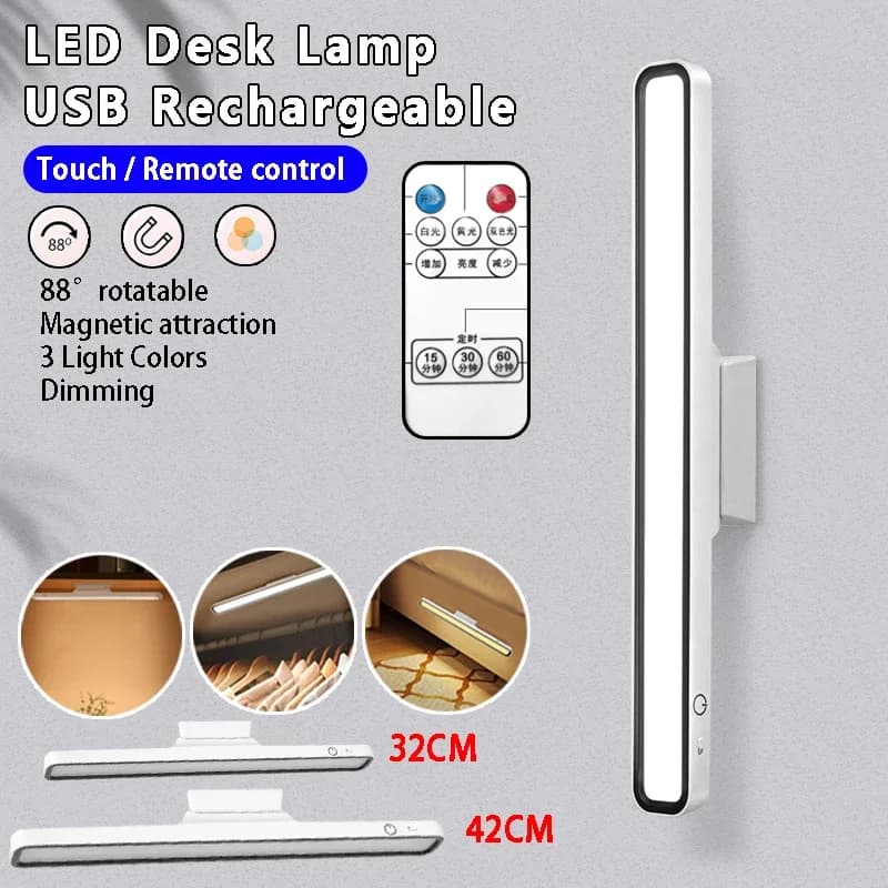 Lampada da scrivania a LED Lampada da tavolo magnetica sospesa ricaricabile Telecomando Luce notturna con regolazione continua per armadio da camera da letto