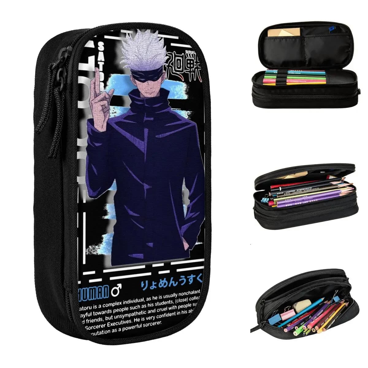 Jujutsu Kaisen Satoru Gojo astuccio portapenne moda borse studente grande stoccaggio studenti scuola cerniera Pencilcases