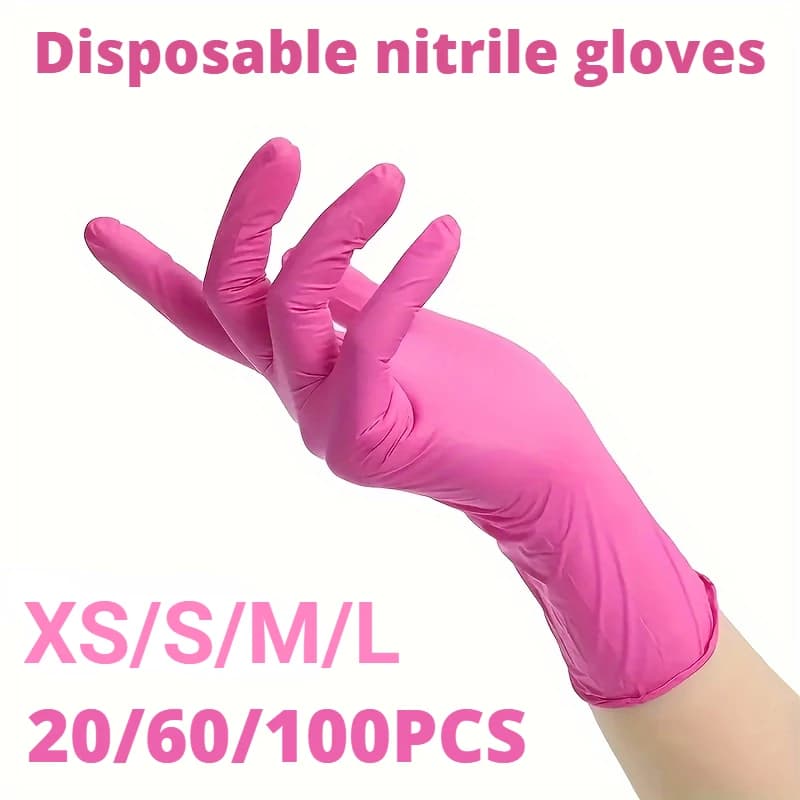 XS/S/M/L Guanti in nitrile rosa Guanti monouso per la casa Elastico senza lattice Impermeabile Durevole Strumento di pulizia multifunzionale