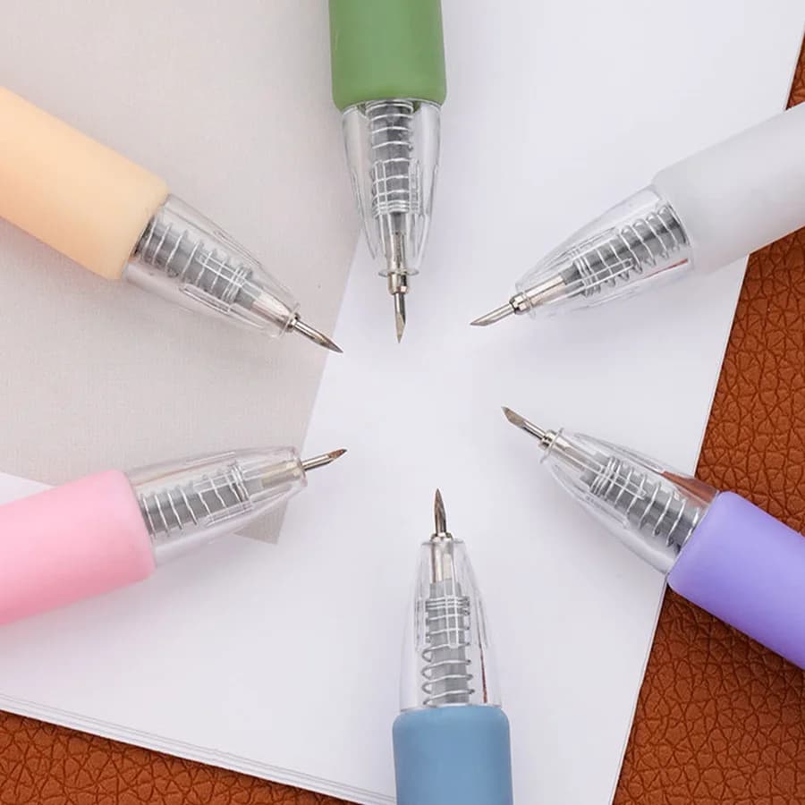 5pcs Press Pen Utility Knife Set Sticker Scrapbook Cutting Tools School DIY Art Supplies Compact and Practical Cutting Knife