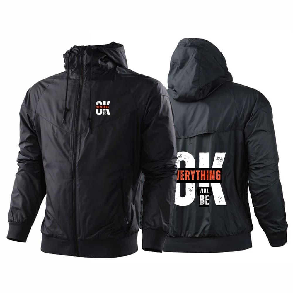 Giacca Antivento da Uomo Primavera-Autunno 2026 con Logo 'Everything Will Be Ok', Resistente alle Rughe e all'Usura