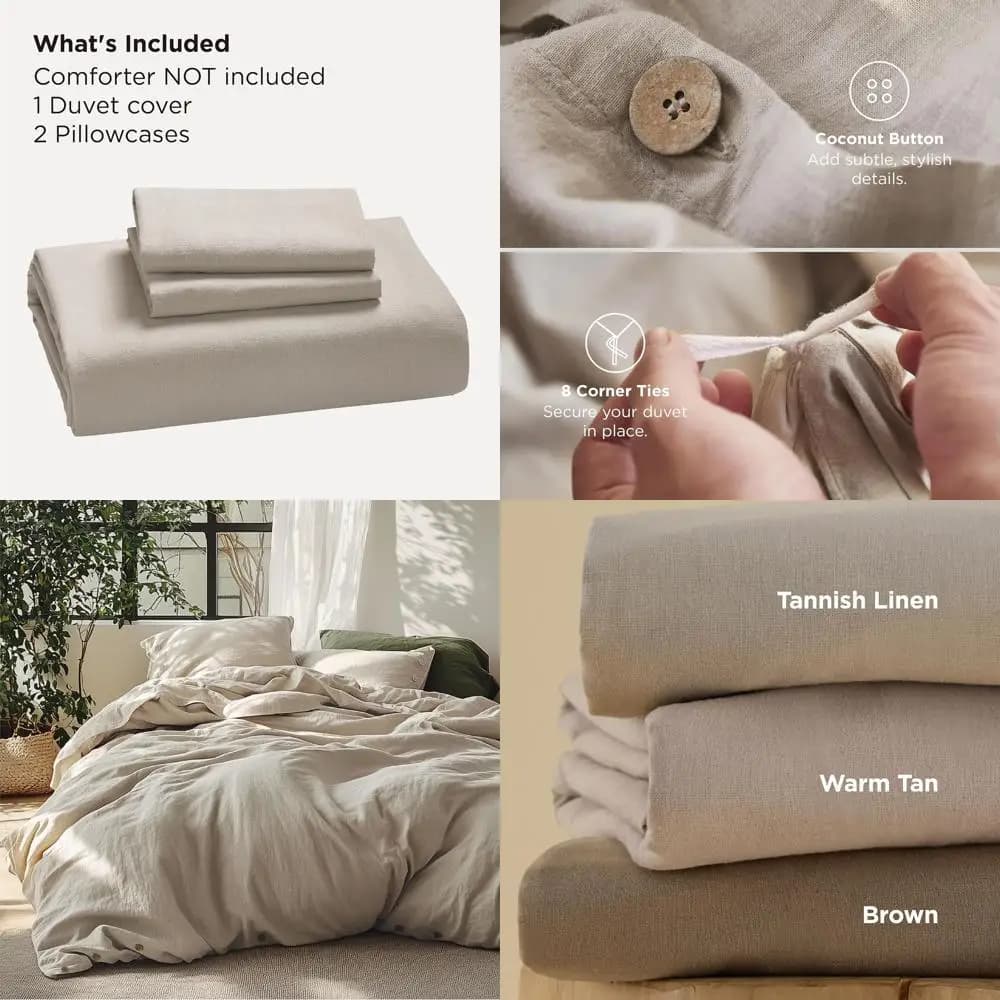 Copripiumino in lino king size - Set biancheria da letto in misto lino e cotone, morbido e accogliente, 3 pezzi, 1 copripiumino 104x90 pollici e 2 federe