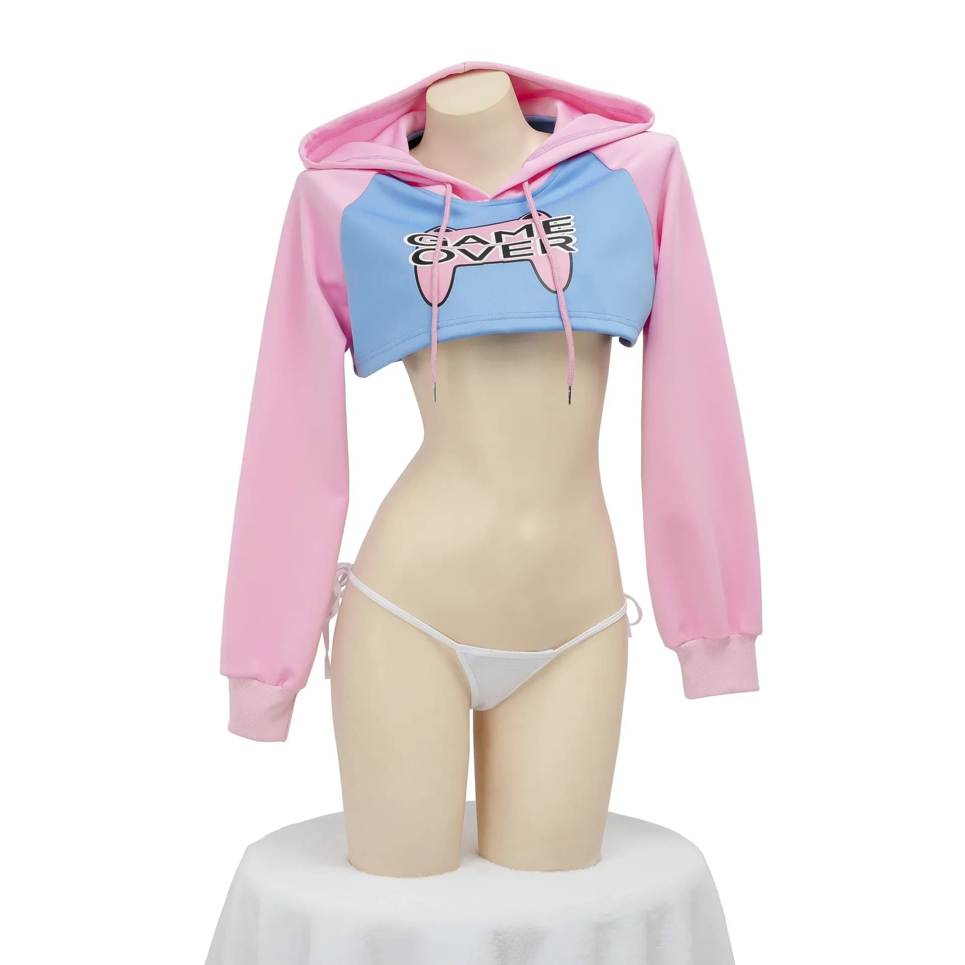 Game Over Anime Girl Rosa Blu Felpa corta con cappuccio Felpa con cappuccio Uniforme Costume da gioco di ruolo Costume da gioco di ruolo sexy