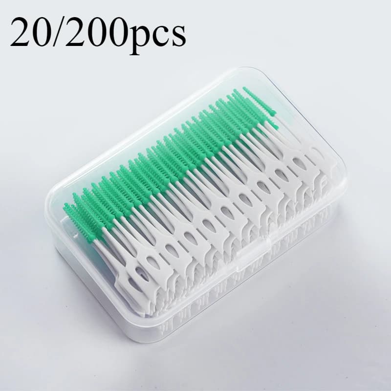 Spazzole interdentali in silicone 200/20 pezzi Spazzolino per stuzzicadenti dentale Tra i denti Stuzzicadenti in silicone con filo Strumenti per la pulizia orale