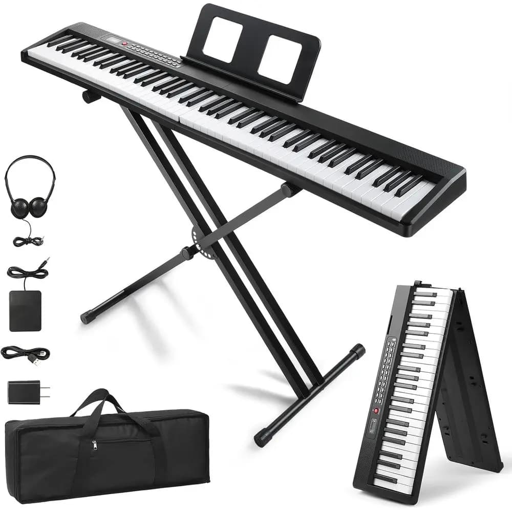 Black Semi Weighted Foldable 88 Key Digital Piano Adjustable Dual X Stand Carry Bag Pedal Headphones Bluetooth MIDI For Practice Performance