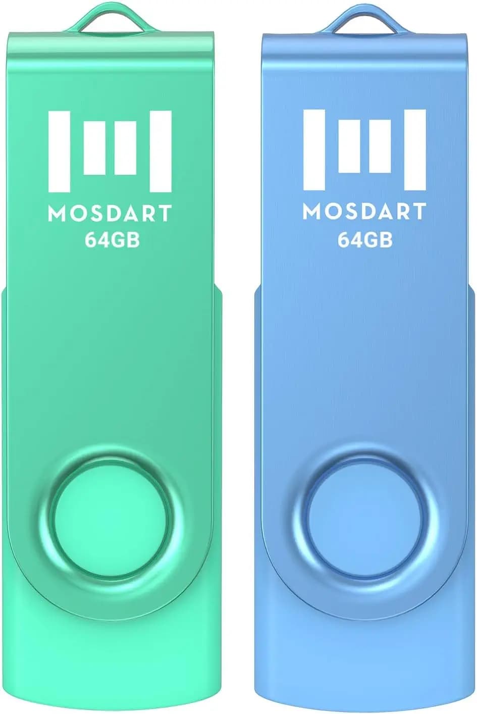 Chiavetta USB 2.0 da 64GB, Confezione da 2 con Anello Portachiavi, Design Girevole e Indicatore LED per Archiviazione Dati