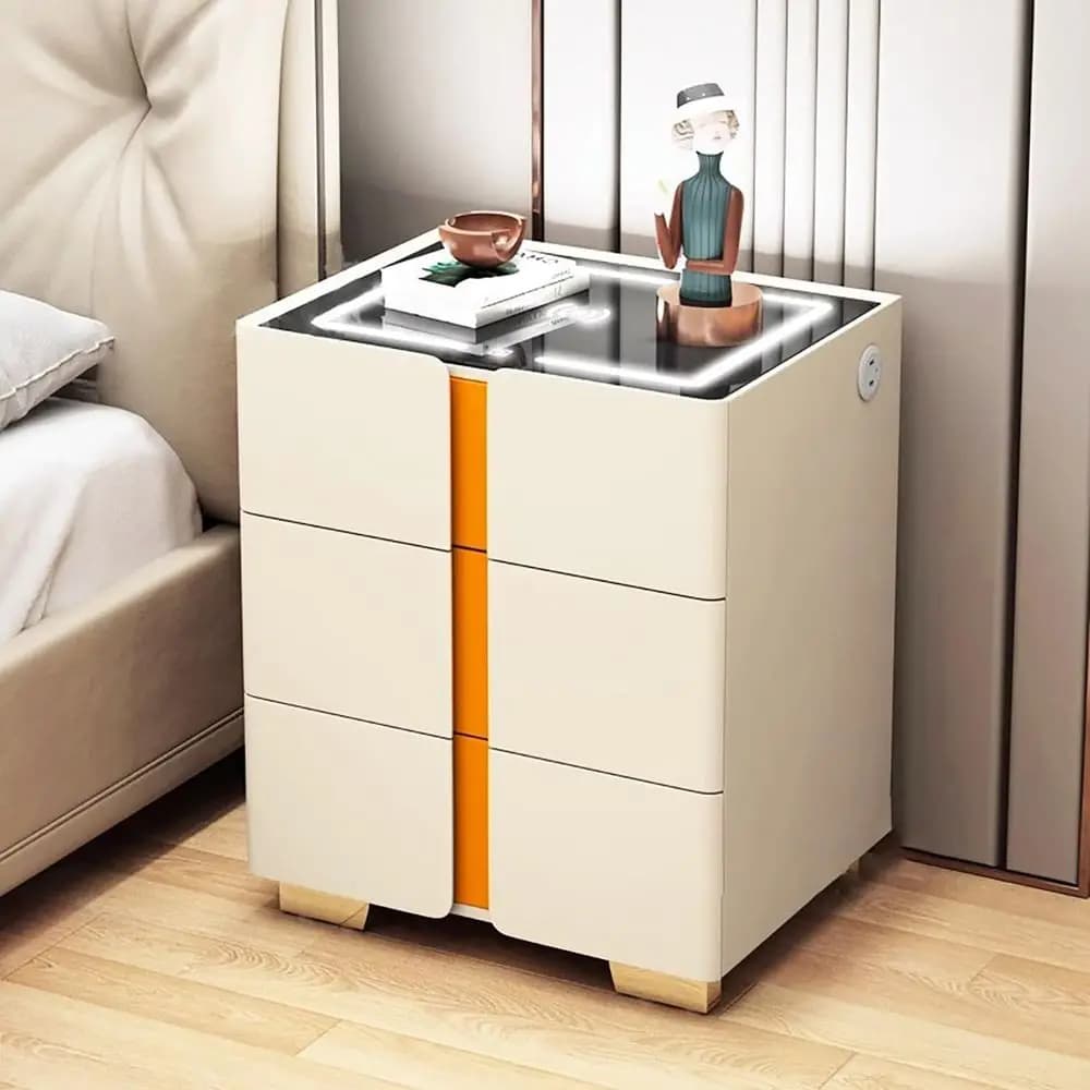 Convenient groove 22 with 3 drawers, USB charger and LED lights, white accent table and kaki