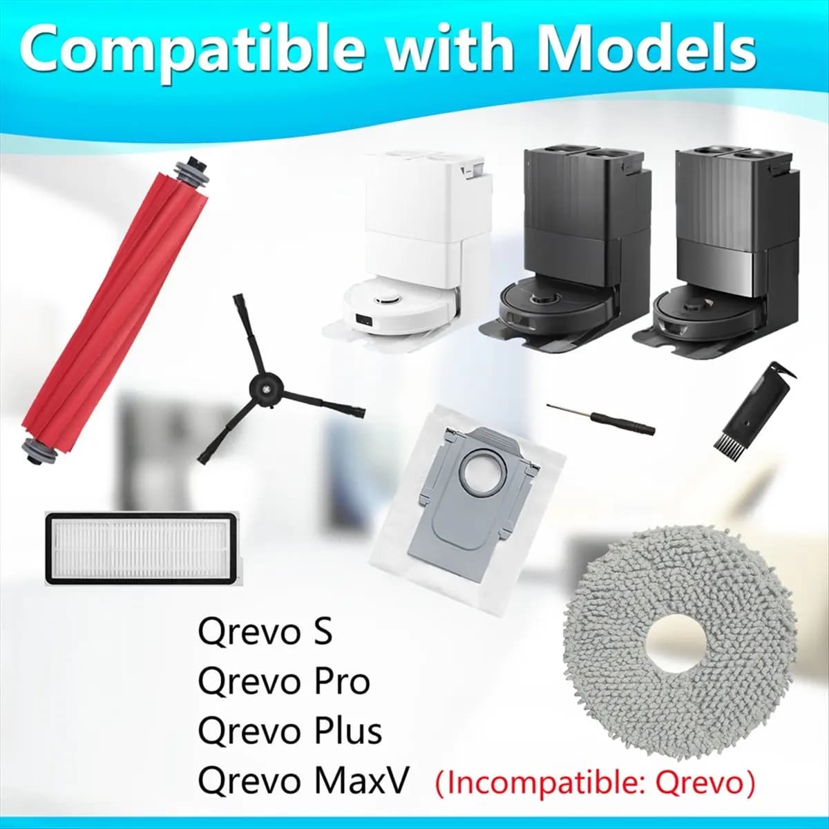 YDSC Ricambi per Roborock Qrevo Pro/Qrevo MaxV/Qrevo S/Qrevo Plus: Mop, Filtro HEPA, Spazzola Principale, Spazzola Laterale, Sacchetto Raccoglipolvere