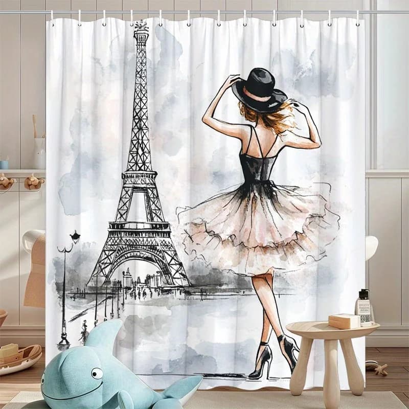 Tenda da doccia acquerello Parigi Torre Eiffel Donna Danza Stile artistico Decorazione romantica Tenda da bagno impermeabile Decorazioni per la casa