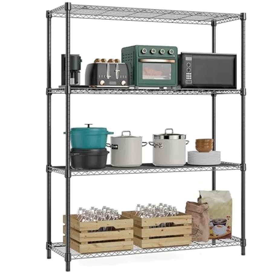 1400 lbs 4 Tier Storage Rack Metal Wire Shelving Unit, Storage Standing Household Shelf Organizer for Kitchen Pantry Closet Gar