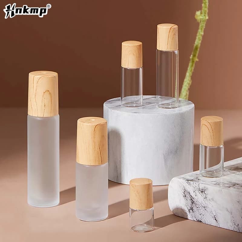 1/2/3/5/10ML contenitore cosmetico Roll On bottiglie di vetro per olio essenziale bottiglia di profumo vuota contenitore riutilizzabile con coperchio in legno
