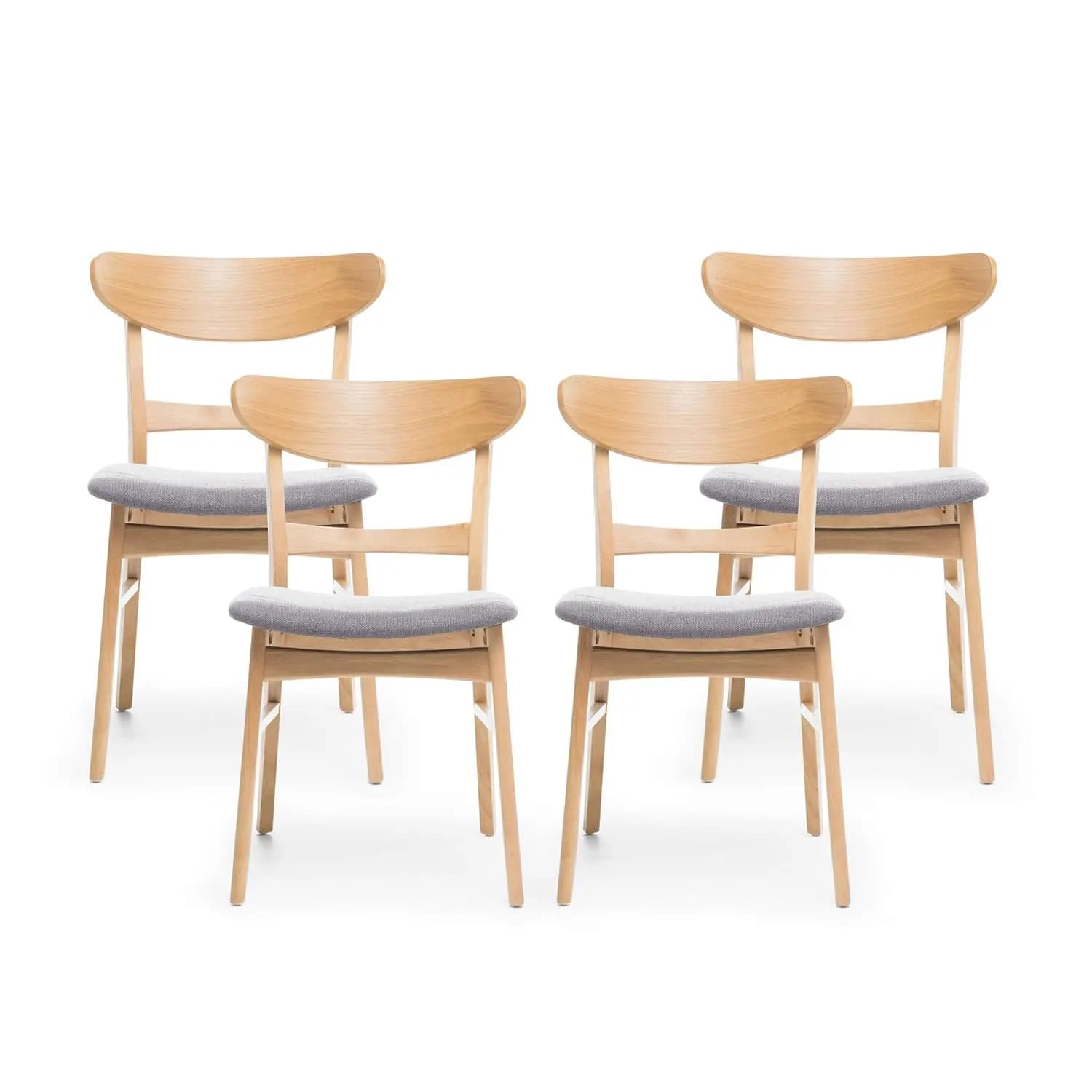 Set di 4 Sedie da Pranzo Stile Mid-Century, Imbottite in Grigio Scuro con Gambe in Legno di Quercia Naturale, per Cucina, Personalizzabili