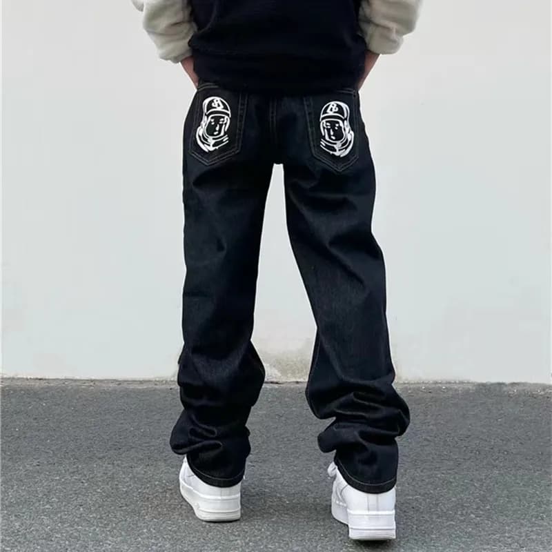 2025 Cyber Y2K Moda Flying Dog Stampato Nero Baggy Jeans Pantaloni Per Gli Uomini Abbigliamento Dritto Pantaloni di Jeans di Lusso Pantalon Homme