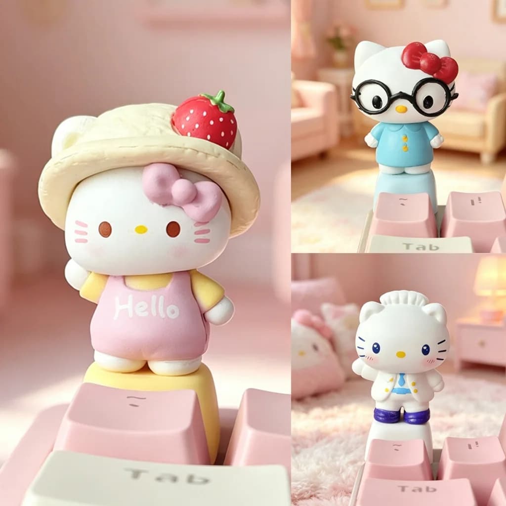 Simpatico keycap 3D Hello Kitty in resina fatto a mano per tastiera meccanica MX Cross Switch, keycap decorativo personalizzato, regalo per ragazza