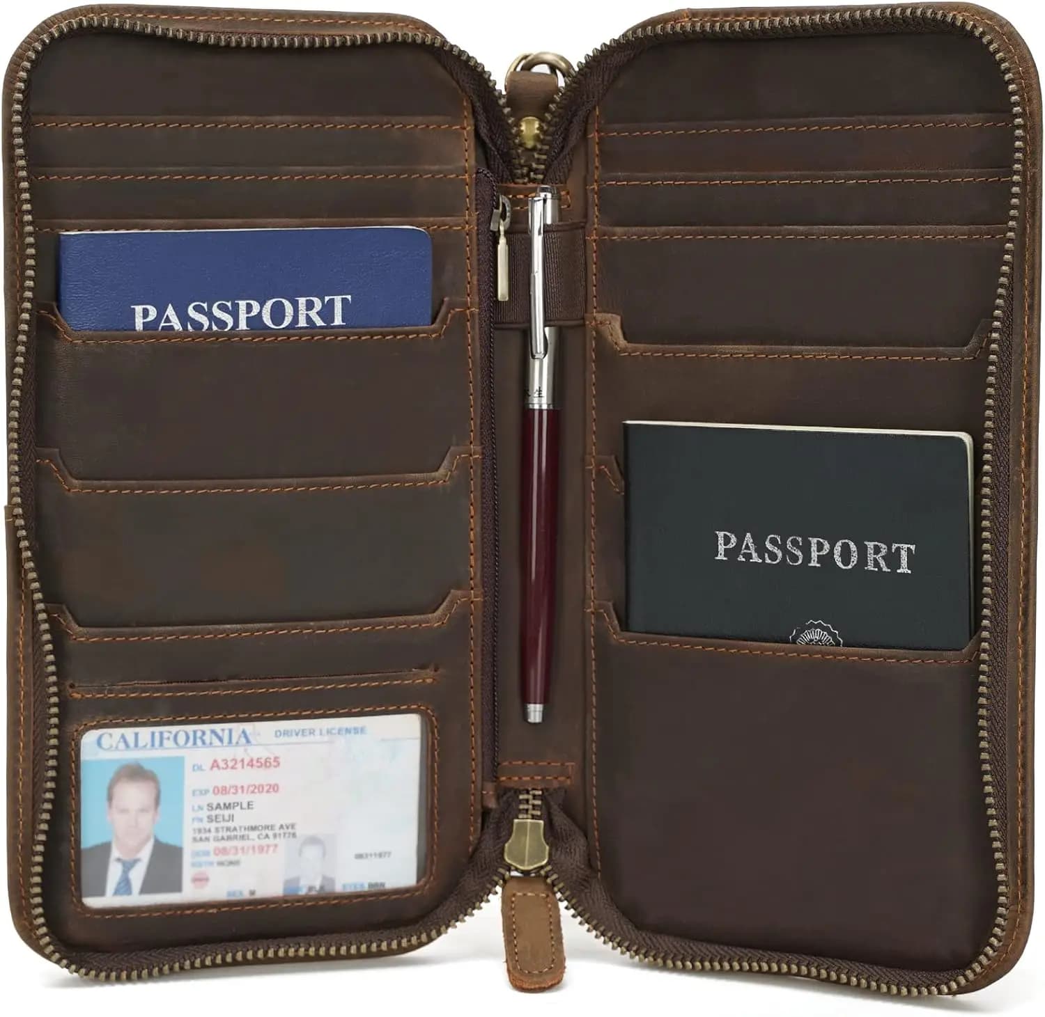 Porta Passaporti in Pelle a Grana Piena per Viaggi in Famiglia, Custodia con Blocco RFID per 6 Passaporti e Organizzatore Documenti