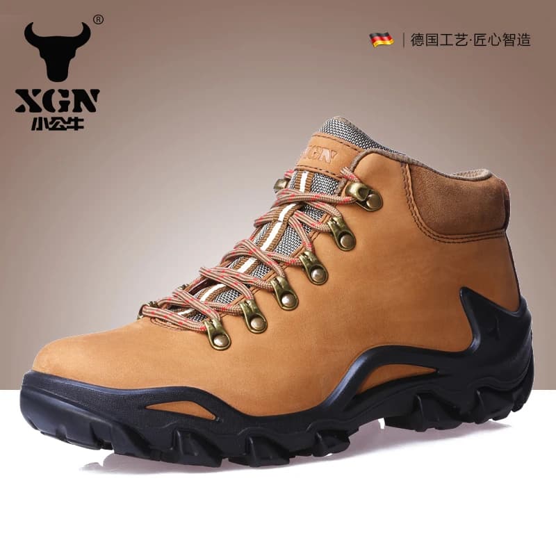 XGN Cowhide Hiking shoes Men waterproof hunting Boots trekking Sneakers non-slip walking Tactical Desert Combat travel Boots