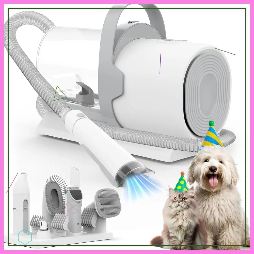 Kit Aspirapolvere per Toelettatura Animali 11000Pa, 7 Strumenti, Contenitore Polvere da 2.5L per la Rimozione del Pelo e la Pulizia Domestica