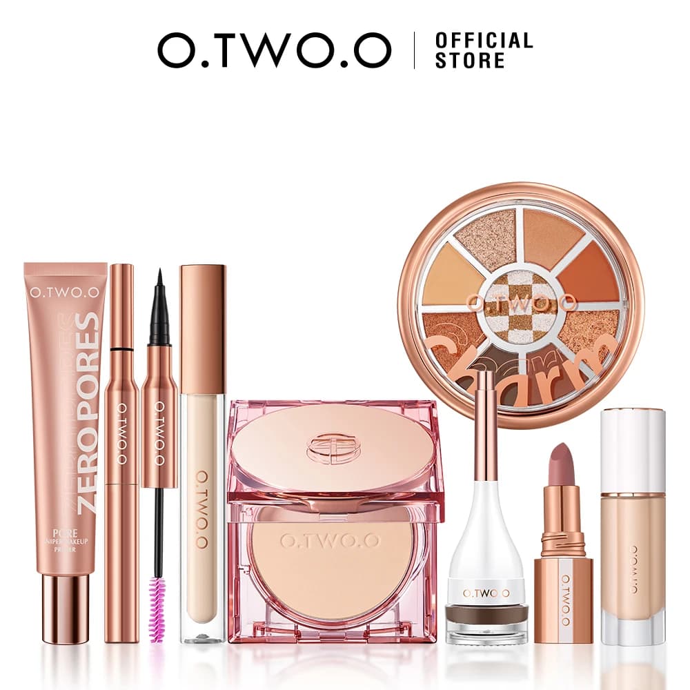 O.TWO.O 8pcs Full Makeup Face Setting Powder Primer Base Mascara Eyeliner Pen Eyebrow Colored Lipstick Makeup Shade for Women