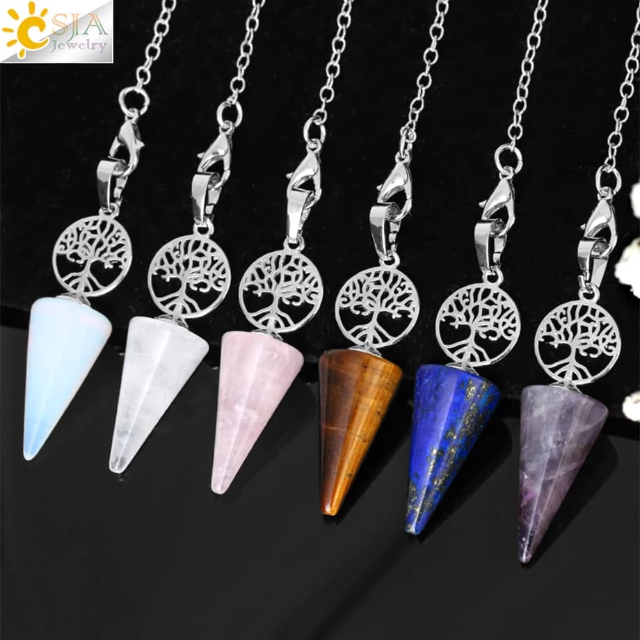 CSJA Cristalli Penduli Albero della Vita Pietra Naturale Dowsing Pendolo Divinazione Penduli Quarzo Ametiste Ematite Ciondolo G936