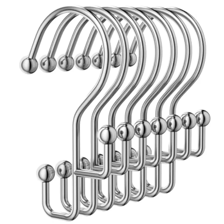 Shower Curtain Hooks, Silver Shower Curtain Hooks Rust Proof, Anti-drop Metal Shower Curtain Rings Hooks, Double Shower Hooks f