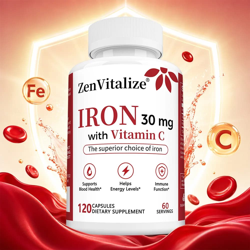 Capsule di Ferro con Integratore di Vitamina C, Aumentano l'Energia, Alleviano la Fatica, Supportano la Funzione Cognitiva delle Cellule del Sangue Rosso e la Salute Immunitaria