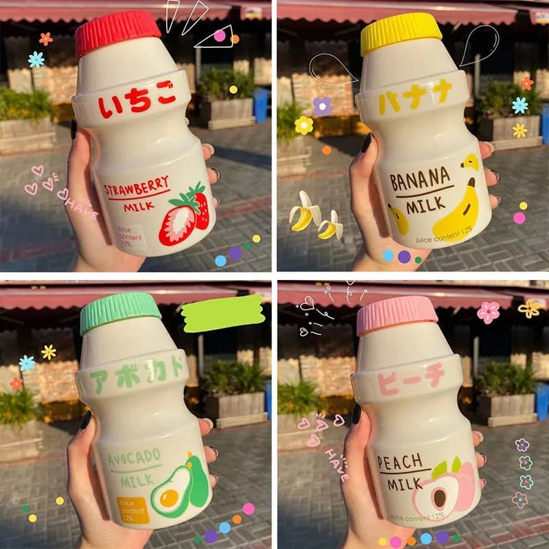 Bottiglia d'acqua in plastica da 480 ml Tour Bottiglia per bere Yakult Forma Simpatica bottiglia di cartone per latte Kawaii per bambini/ragazza/adulti in vetro