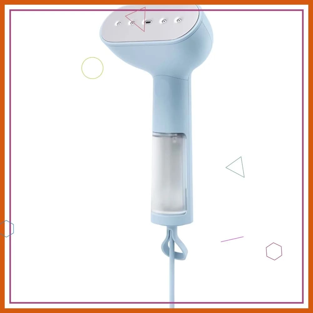 Vaporizzatore Portatile per Vestiti 1350W, 0,74 oz/min di Vapore, Riscaldamento in 15s, Tecnologia Vapore Secco, Gancio Appendiabiti, Serbatoio Visibile, Blu Portatile