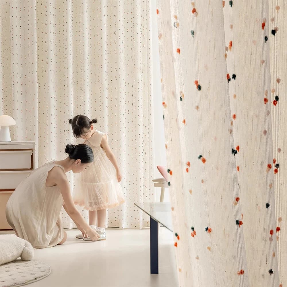 Rainbow Candy Dopa style linen transparent curtain, funny design for kids room girls, bedroom, main bed, window lampshade, transparent light