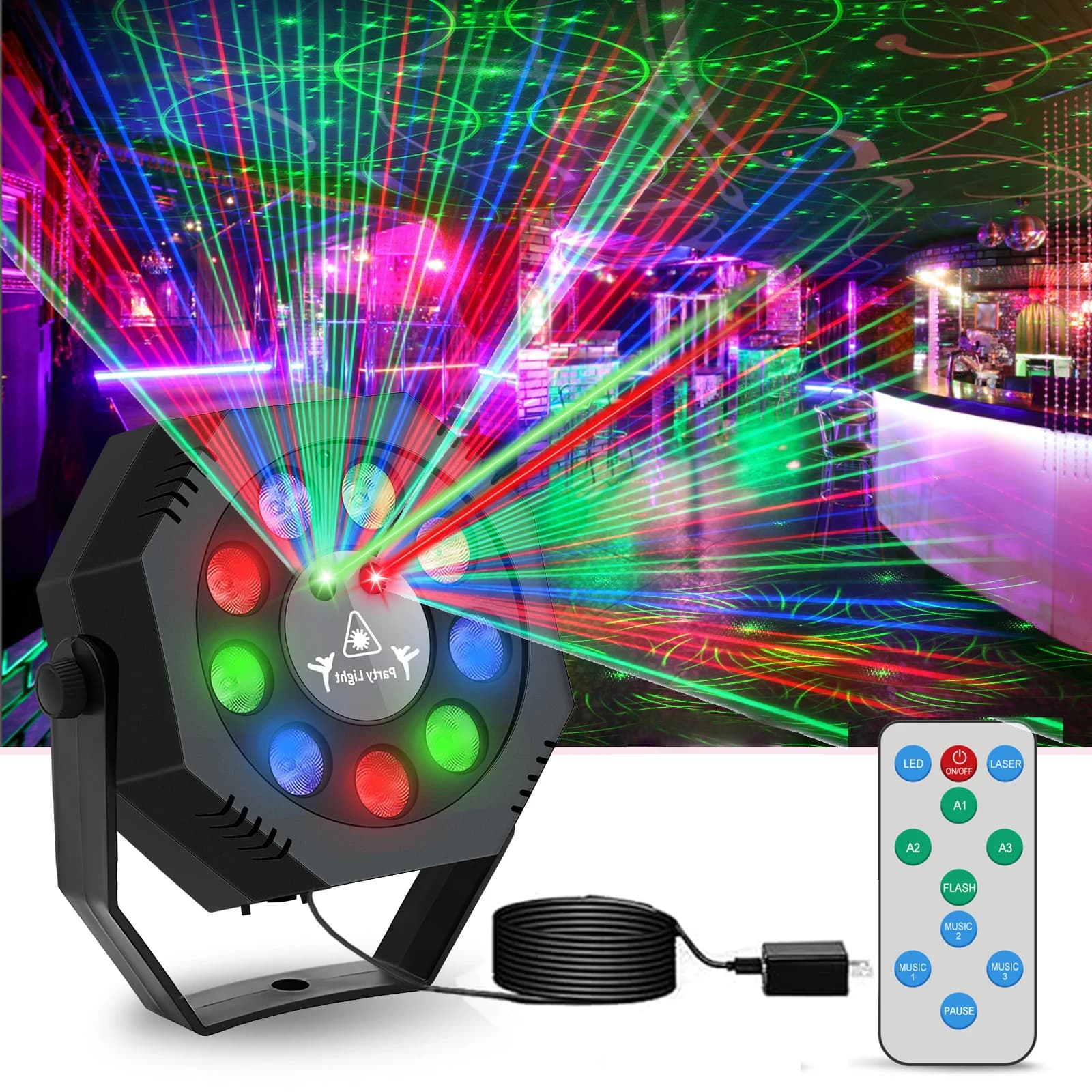 Luci per Feste, Proiettore LED RGB, Luci LED per DJ e Discoteca, Stroboscopiche, Lampada Portatile per Campeggio Familiare e Spettacoli sul Palco