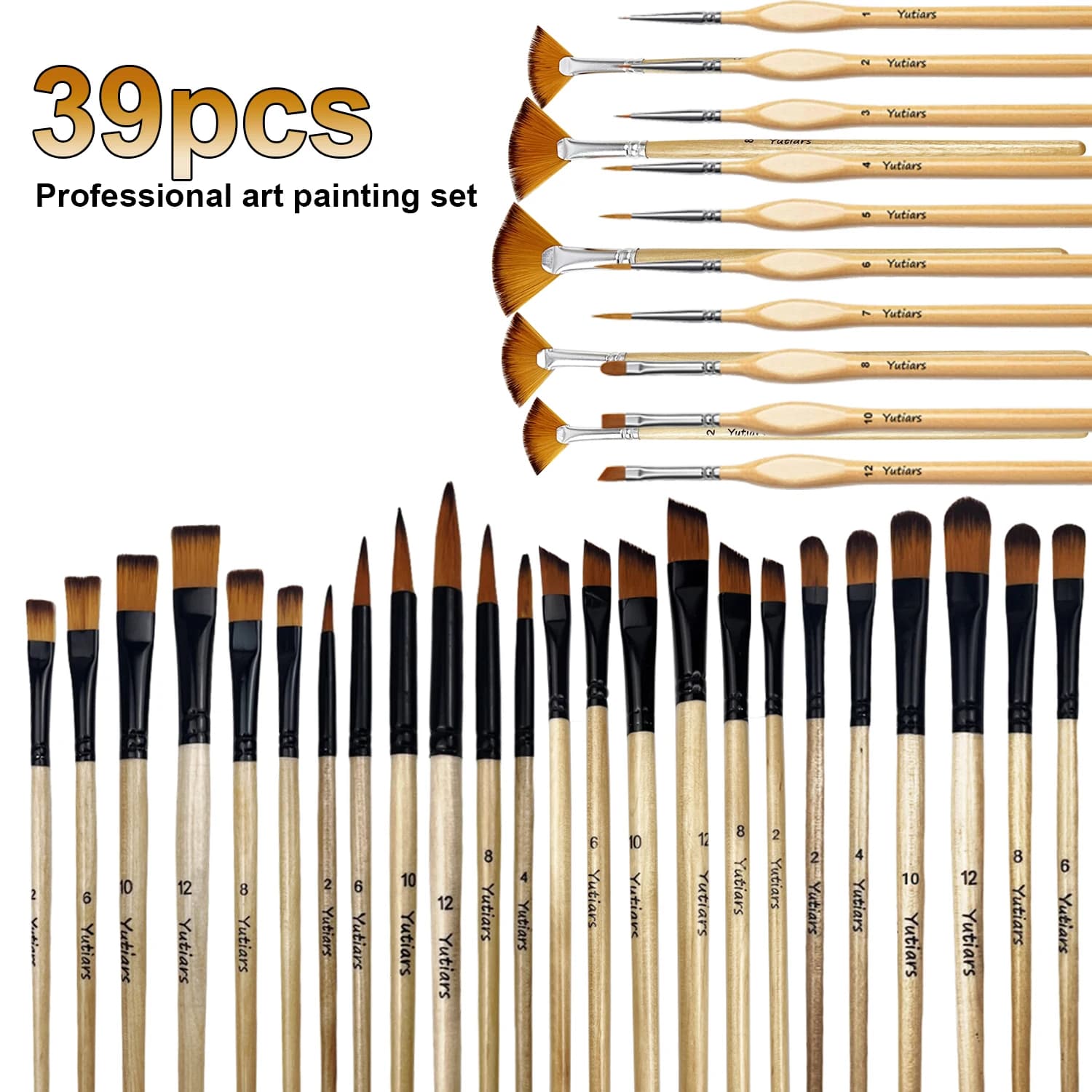 39pcs Artist Paint Brushes for Acrylic, Watercolor, Gouache, Oil and Hobby Painting Wood Color