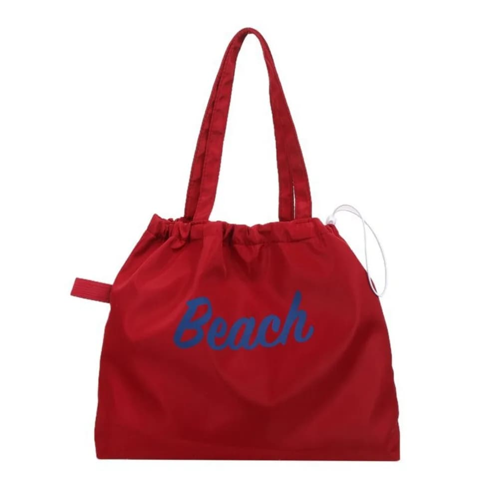 Canvas Drawstring Tote Bag Korean Style Shopping Bag Nylon Shoulder Bag Beach Bag Large Capacity Letter Printed Handbag Work