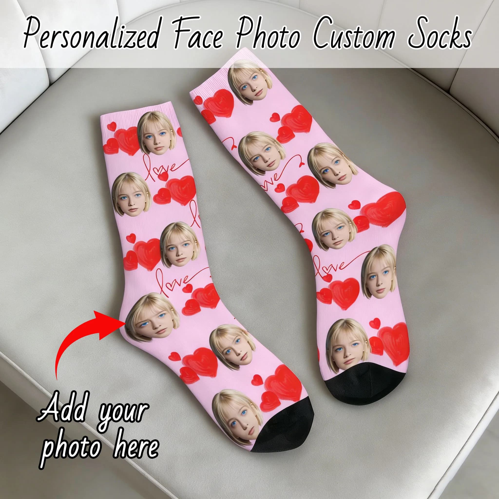 Calzini personalizzati a forma di viso LOVE, calzini unisex fai-da-te, calzini con foto personalizzata, calzini con immagine, calzini personalizzati come regalo