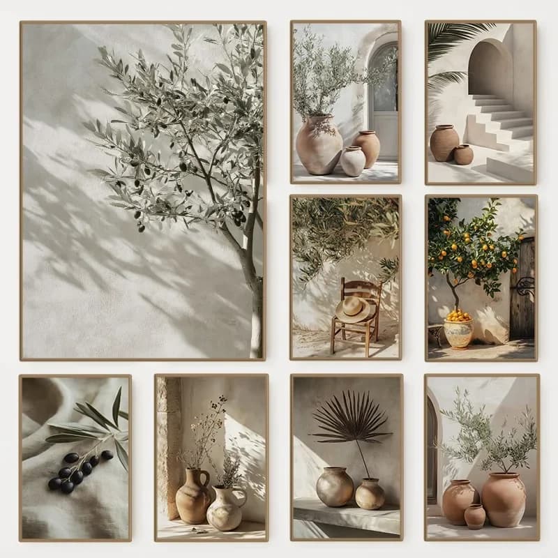 Minimalist Nature Botanical Olive Tree Poster Mediterranean Still Life Canvas Painting Wall Art Rustic Room Home Decor