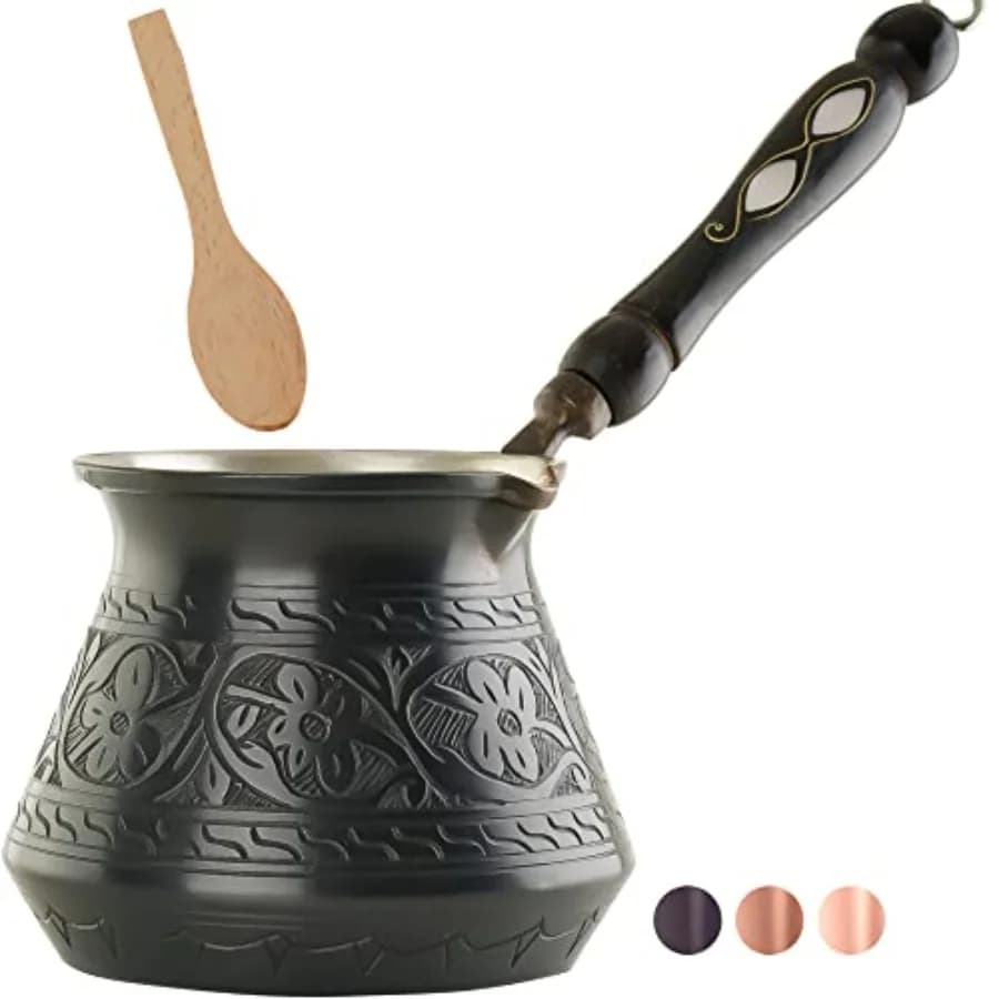 Arabic Greek Turkish coffee maker from 18 Oz X-Large with wooden handle, 6 servings, Cezve Briki Ibrik, for stove (includes W